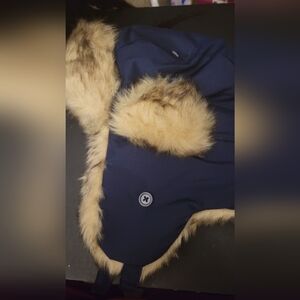 Children's Place Blue and Black Hat with Faux Fur Trim